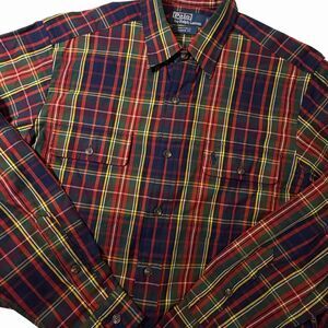Polo Ralph Lauren Shirt Button Down Plaid Whitfield Classic Fit Tartan Mens Med